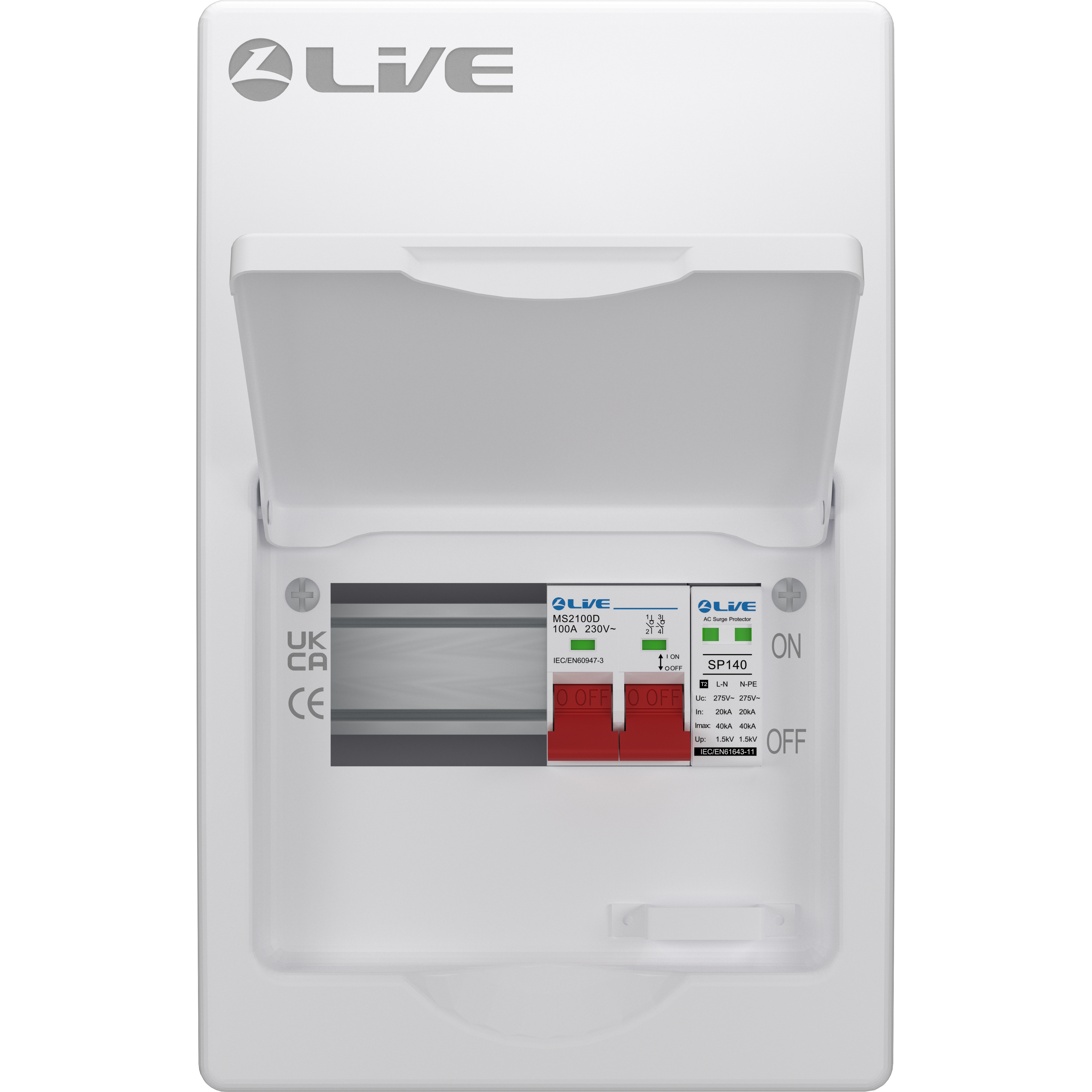 Live Electrical LSMC06S-SP 6 Module Metal SRN Consumer Unit with 100A Main Switch and SPD