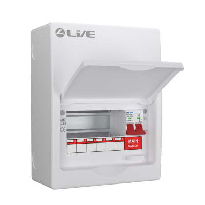 Live Electrical LSMC08/100 8 Module Metal Clad Consumer Unit c/w 100A Main Switch (6 Usable Way)