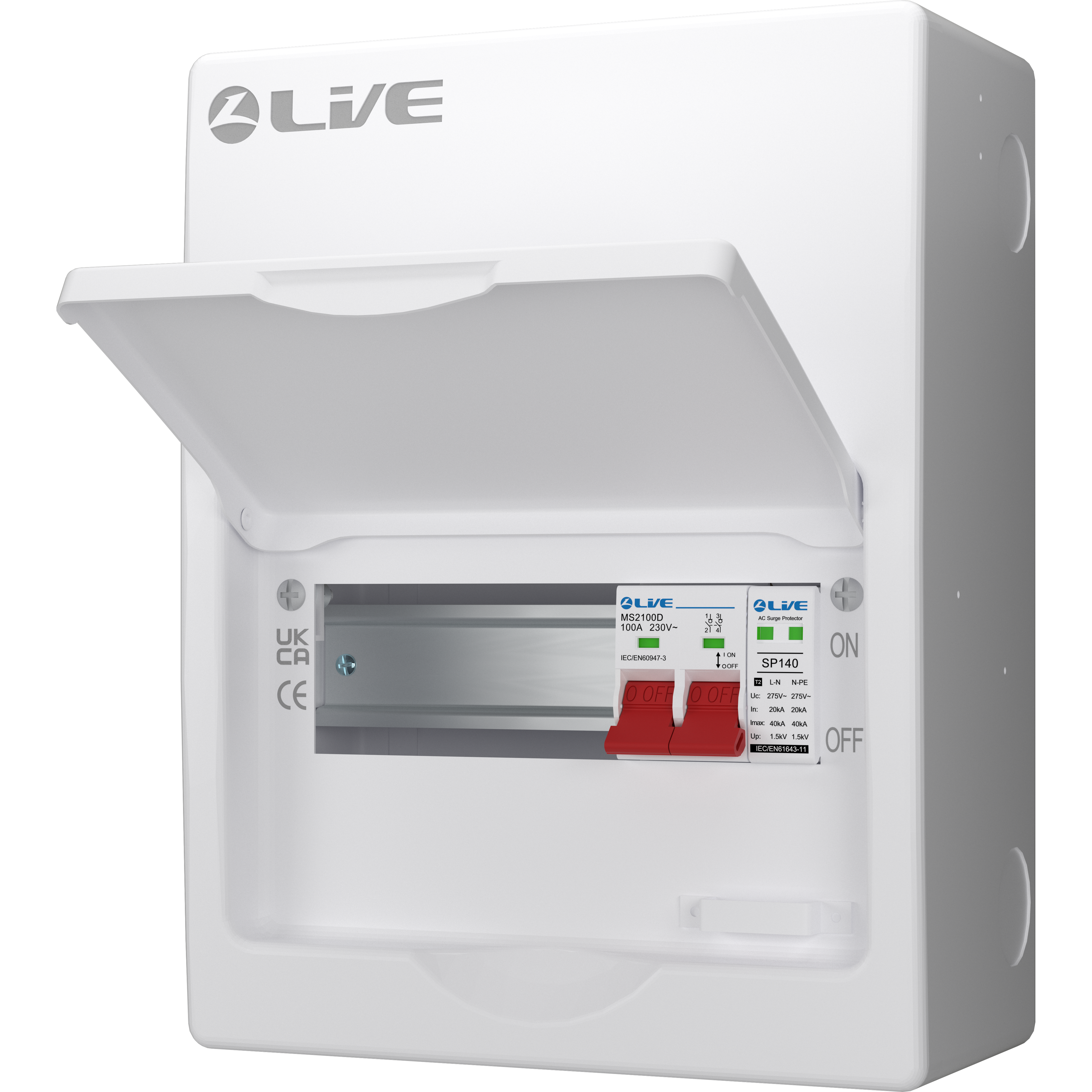 Live Electrical LSMC08S-SP 8 Module Metal SRN Consumer Unit with 100A Main Switch and SPD