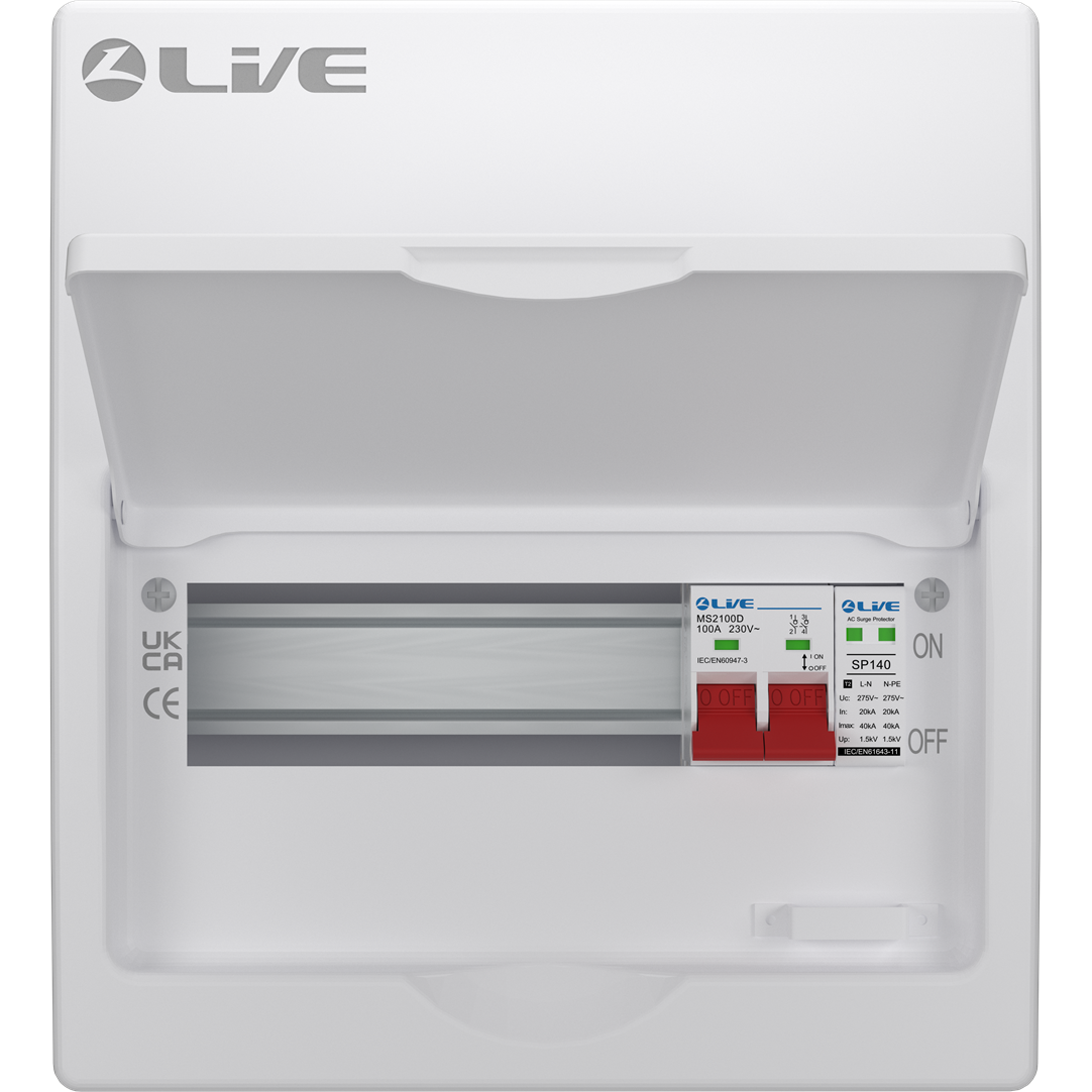 Live Electrical LSMC10S-SP 10 Module Metal SRN Consumer Unit with 100A Main Switch and SPD
