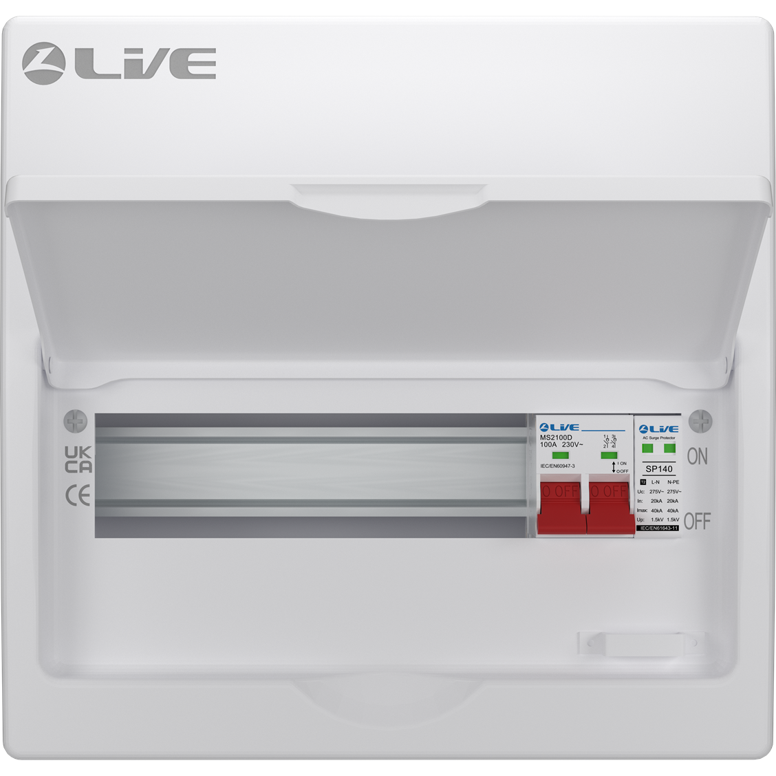 Live Electrical LSMC12S-SP 12 Module Metal SRN Consumer Unit with 100A Main Switch and SPD