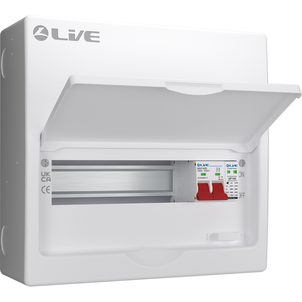 Live Electrical LSMC12S-SP 12 Module Metal SRN Consumer Unit with 100A Main Switch and SPD