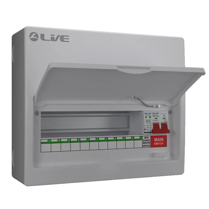 Live Electrical LSMC14M-SP 11 Usable Way Metal Consumer Unit with Main Switch and T2 SPD