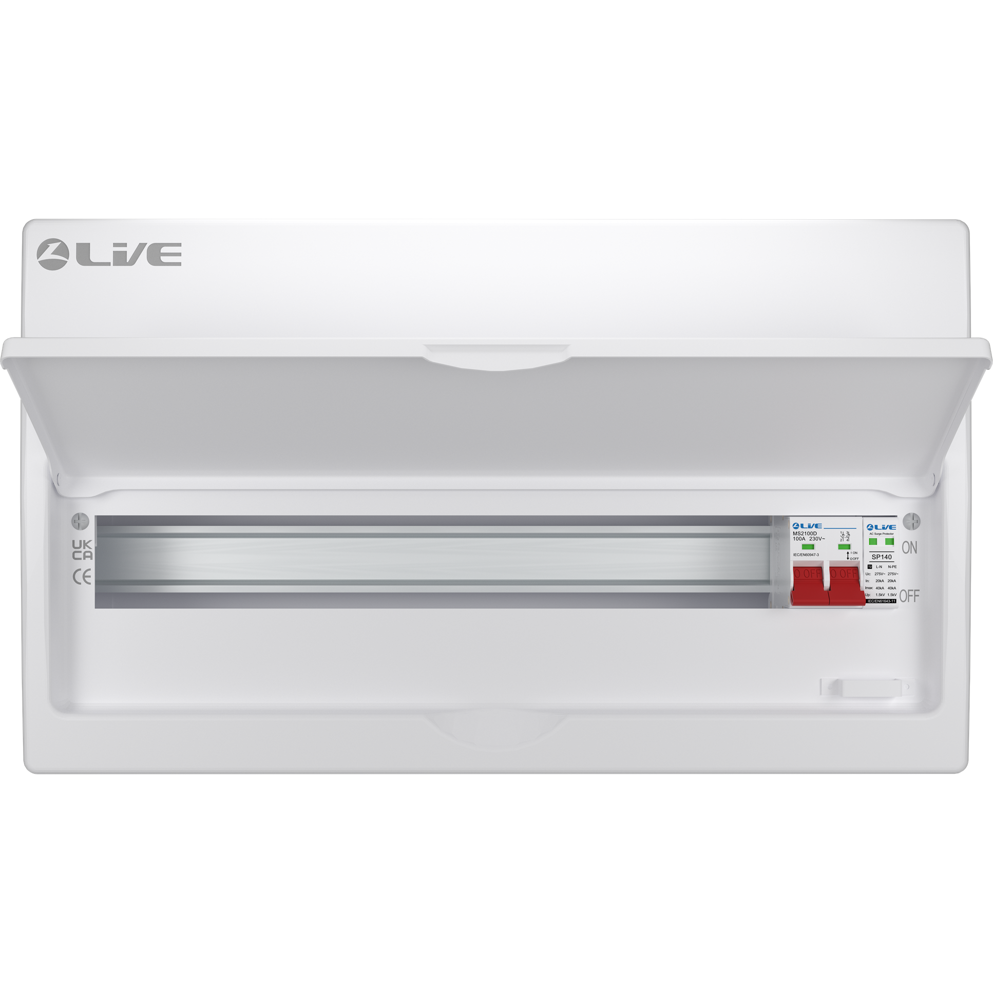 Live Electrical LSMC22S-SP 22 Module Metal SRN Consumer Unit with 100A Main Switch and SPD