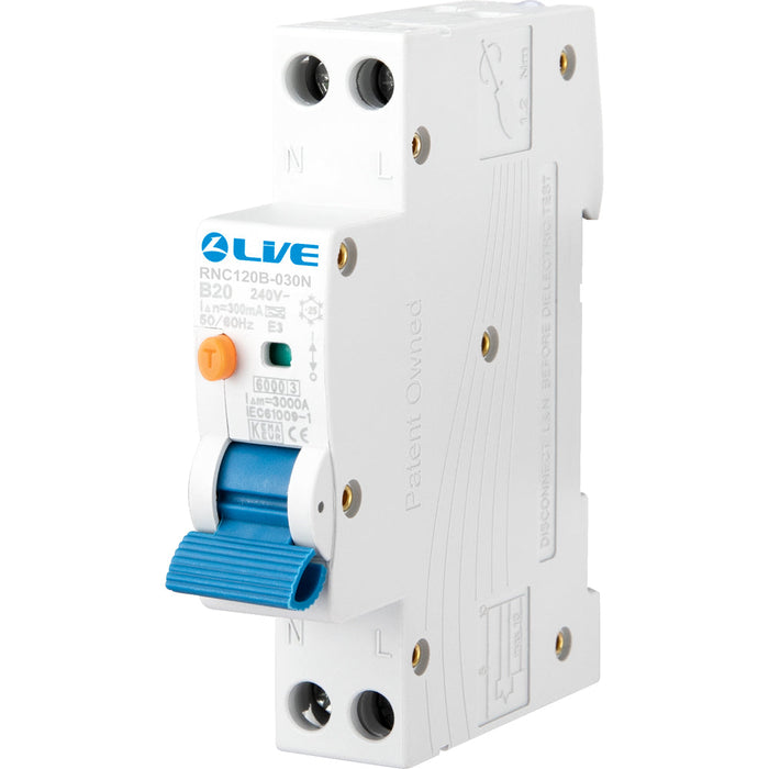 Live Electrical SRN 1P+N 6kA B Curve 30mA Bidirectional RCBO Type A