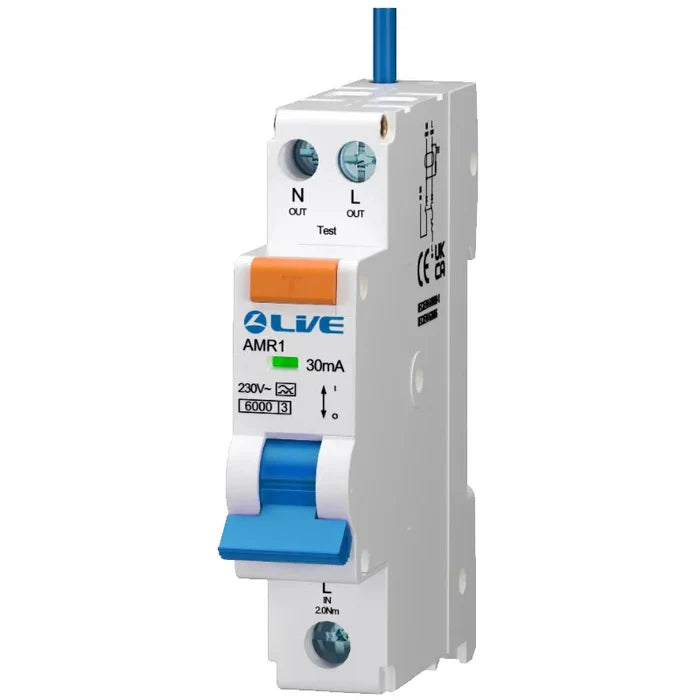 Live Electrical Single Module 6kA C Curve 30mA Bidirectional Mini RCBO Type A
