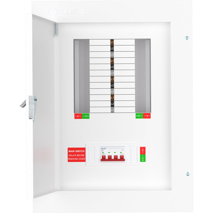 Live Electrical TPN08-125 8 Way TP&N Distribution Board with 4 Pole 125A Main Switch Incomer