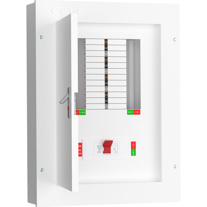 Live Electrical TPN08-250 8 Way TP&N Distribution Board with 3 Pole 250A Main Switch Incomer