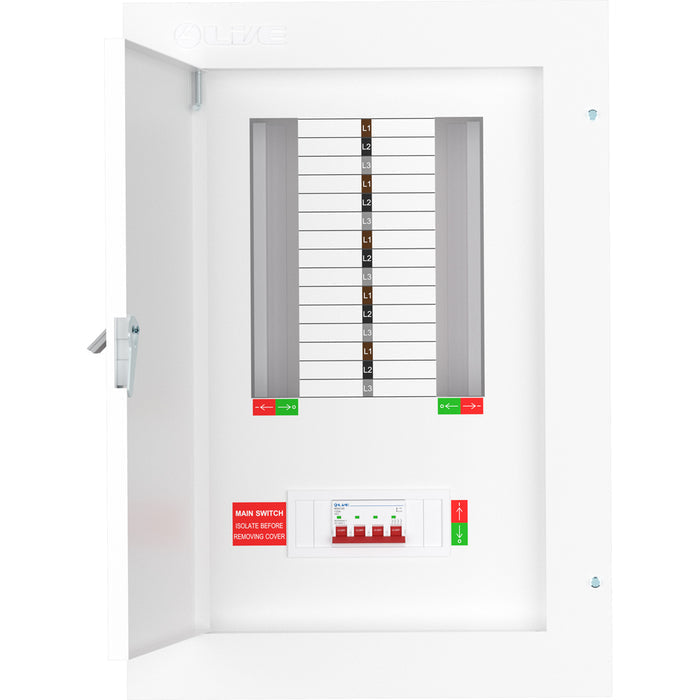 Live Electrical TPN10-125 10 Way TP&N Distribution Board with 4 Pole 125A Main Switch Incomer