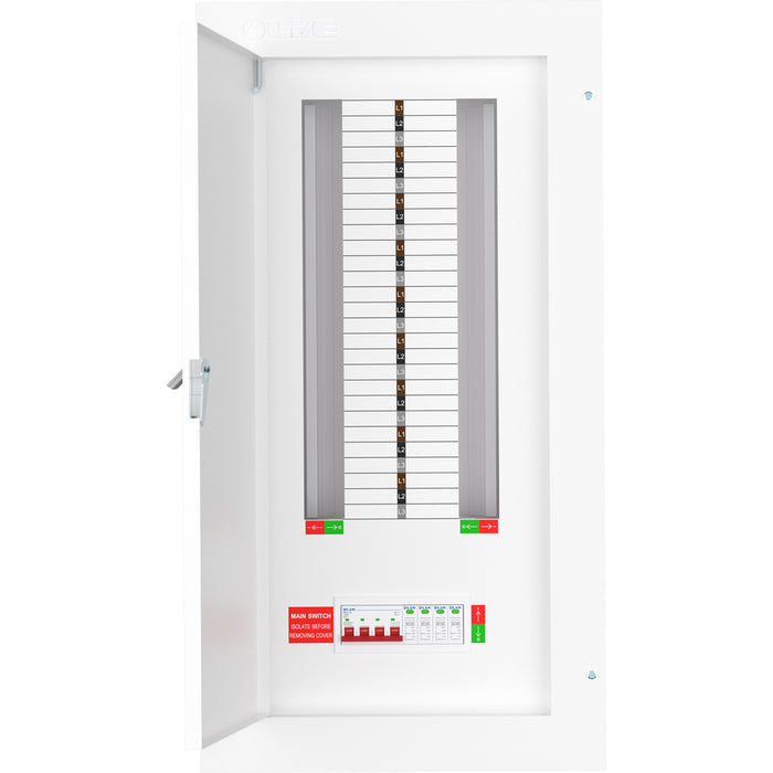 Live Electrical TPN18-125S 18 Way TP&N Distribution Board with 4 Pole 125A Main Switch Incomer & 20/40kA DP SPD
