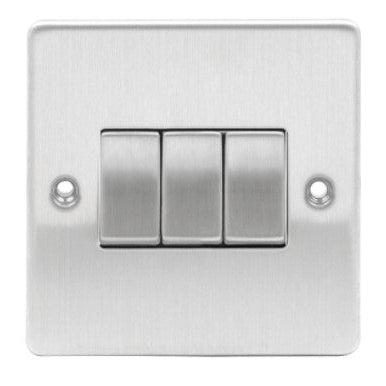 Niglon D-SP632-BCM Brushed Chrome Switch 3 Gang 2 Way 10A