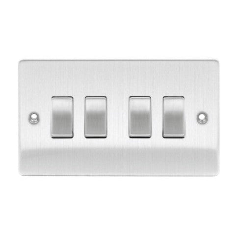 Niglon D-SP642-BCM Brushed Chrome Switch 4 Gang 2 Way 10A