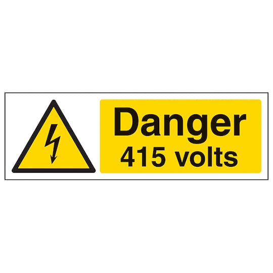 SES WLVTLF5YB Danger 415V Self Adhesive Label 80mm x 35mm (Roll x 100)