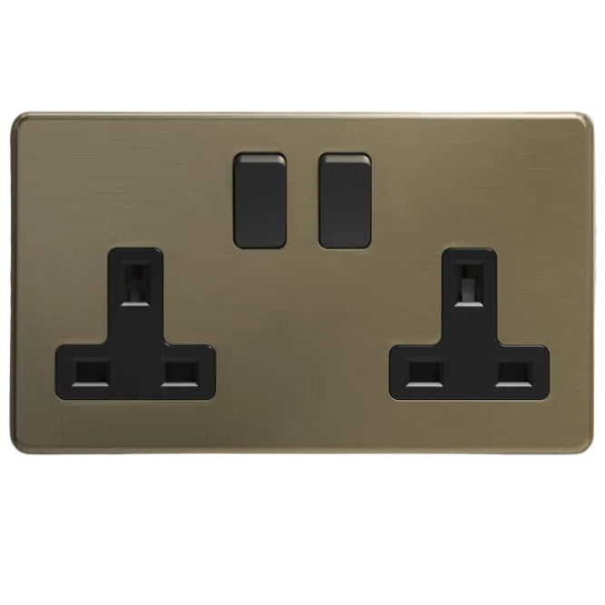 Sockits AB2GS 13A 2 Gang Double Socket Antique Brass