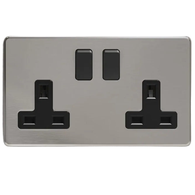Sockits BS2GS 13A 2 Gang Double Socket Brushed Steel