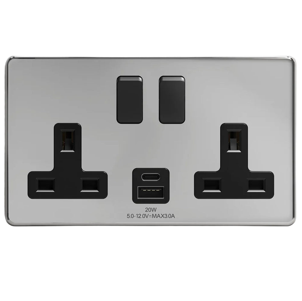 Sockits PC2G20U 13A 2 Gang USB Double Socket Polished Chrome