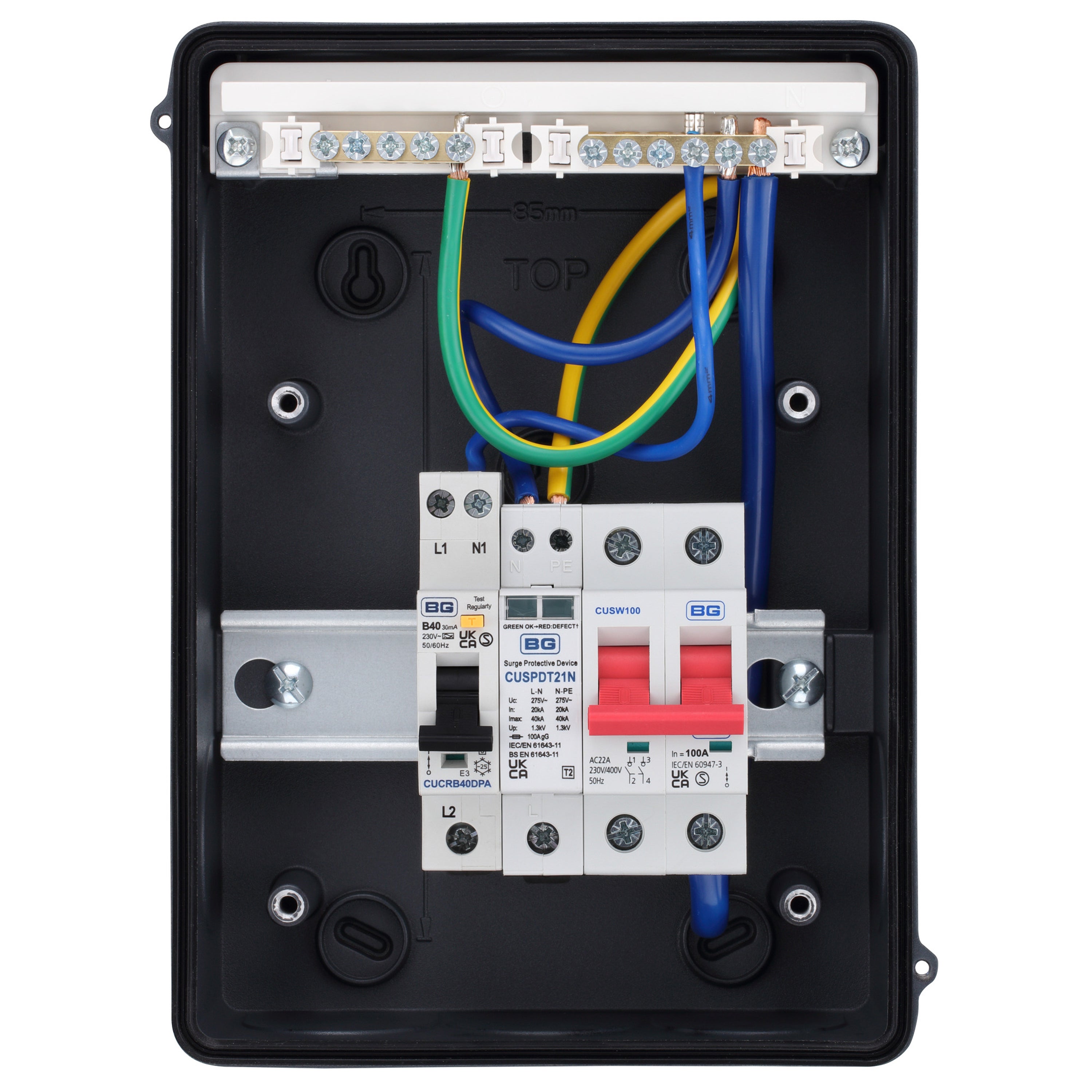 Sync Energy CFEV5RDA-01 Consumer Unit with 100A Main Switch & 40A 30mA RCBO