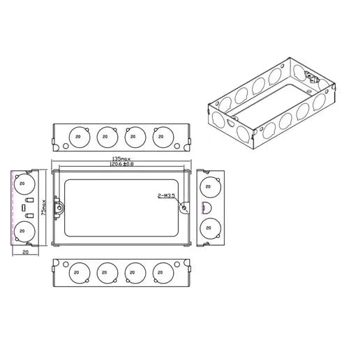 Thrion TH225EXT 2 Gang Flush Galv. Extension Box - 25mm