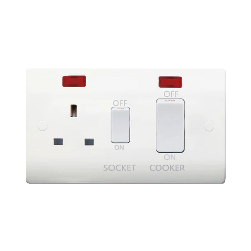 Thrion VN207W 45A Double Pole Cooker Control Unit with Switched Socket and Neon