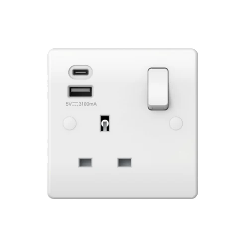 Thrion VN266 13A 1 Gang Double Pole Switched Socket with USB A + C 3.1A