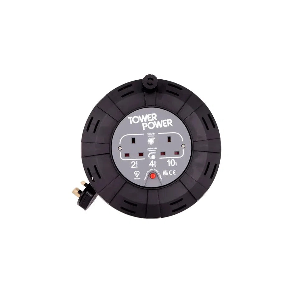 Tower TP10412 2 Socket 4 Metre 10 Amp Cable Reel Cassette