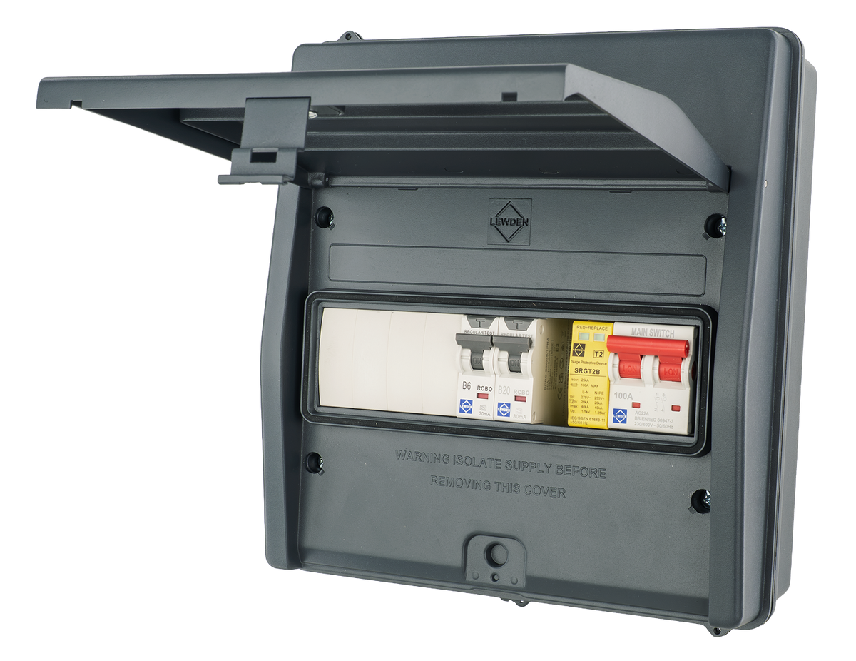 Lewden HPPO-07MG-A IP65 7 Way Air Source Heat Pump (ASHP) Consumer Unit with 2x RCBOs and SPD