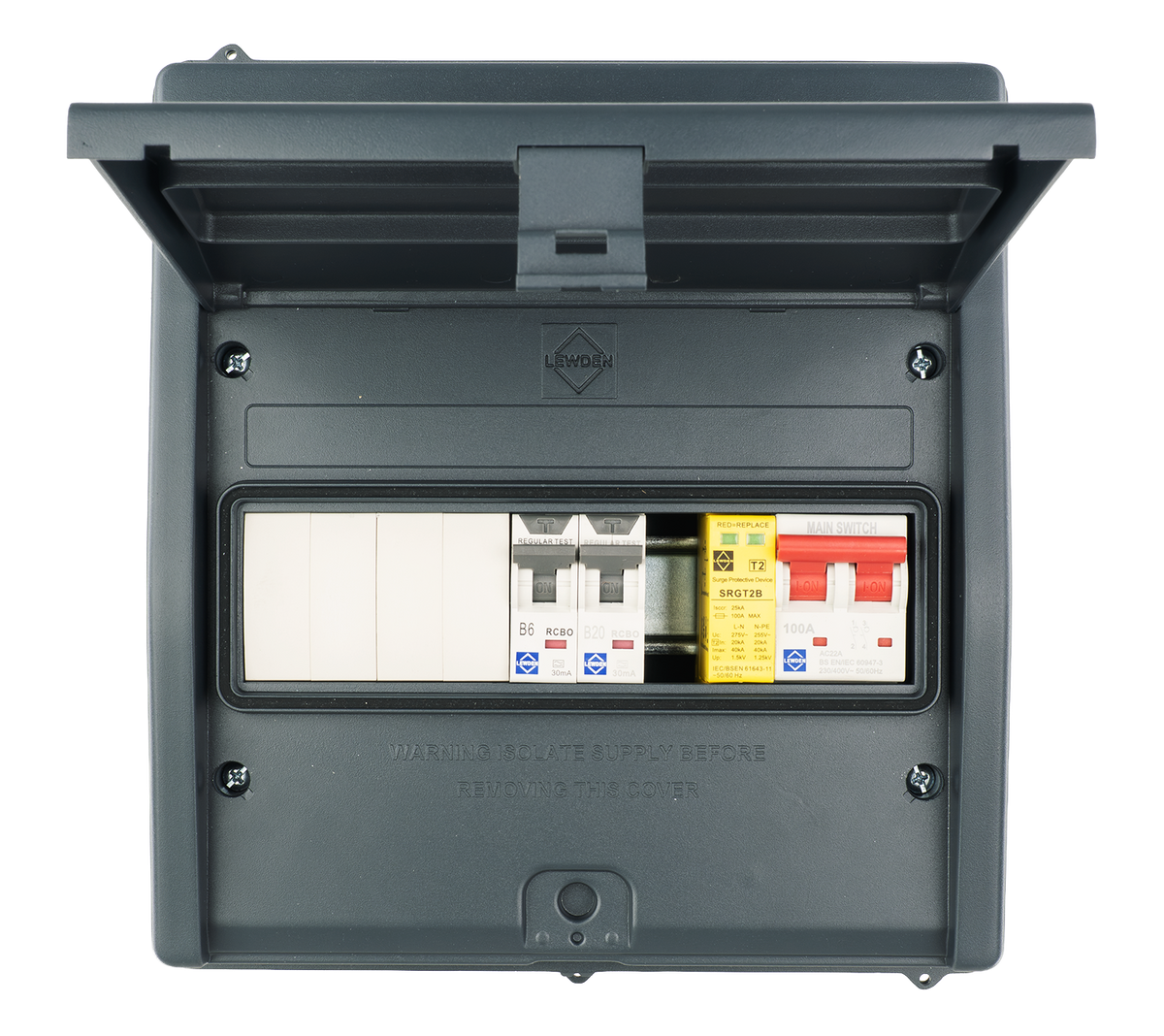 Lewden HPPO-07MG-A IP65 7 Way Air Source Heat Pump (ASHP) Consumer Unit with 2x RCBOs and SPD