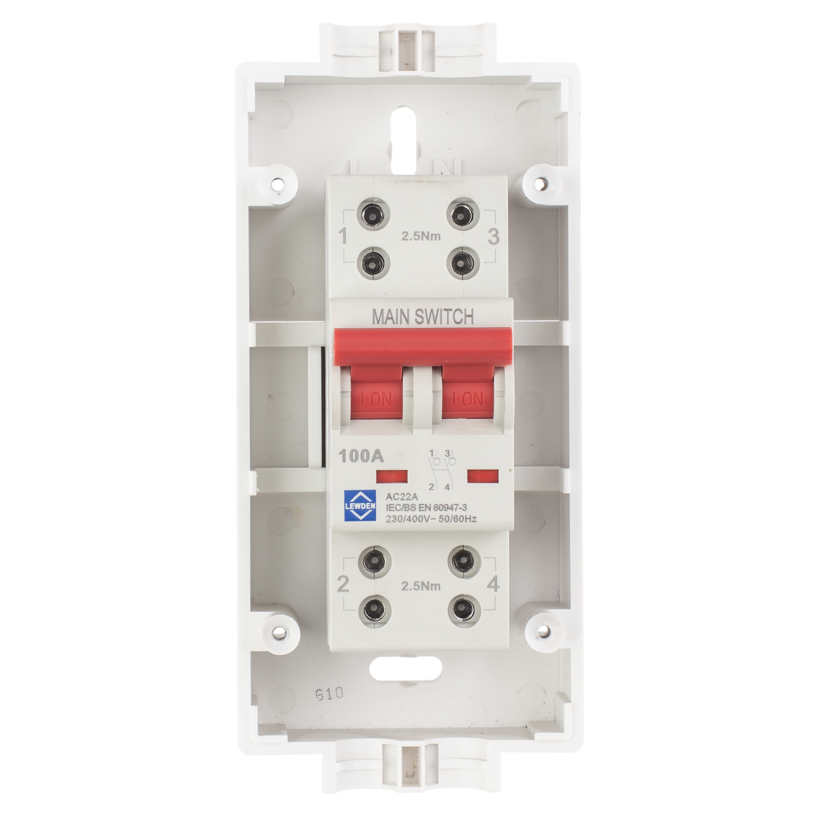Lewden SLM2-DS 100A DP Electricity Meter Isolator Switch with Dual Screw Terminals