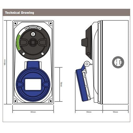 Niglon 16116 32A 2P+E 230V Interlocked Switched Socket IP44