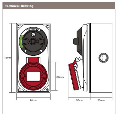 Niglon 16121 32A 3P+N+E 415V Interlocked Switched Socket IP44