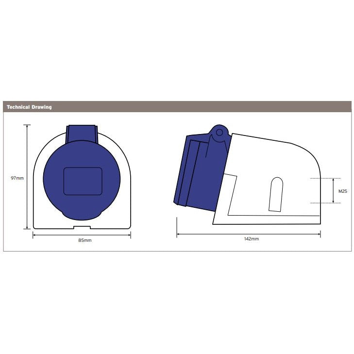 Niglon 57104 16A 2P+E 240V Wall Mounted Socket IP44