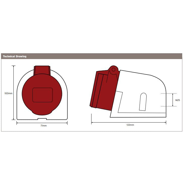 Niglon 57109 16A 3P+N+E 240V Wall Mounted Socket IP44