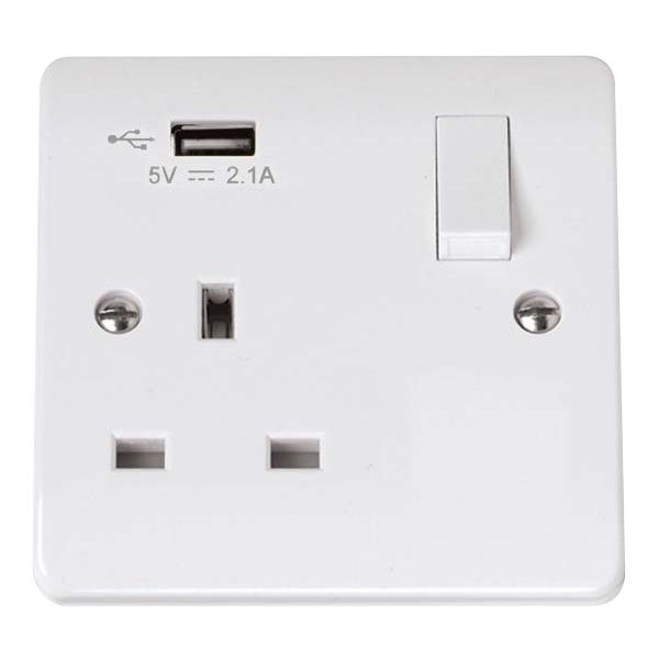 Click CMA771U Mode 13A 1 Gang Switched Socket with 2.1A USB Outlet