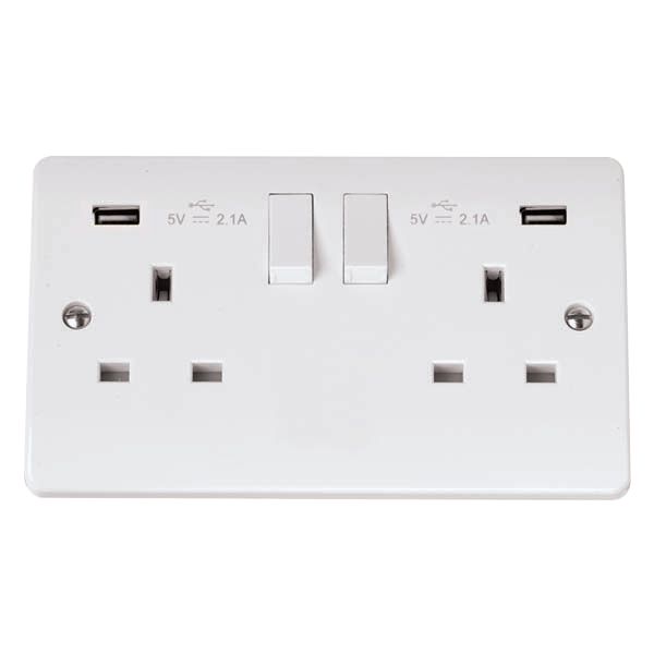 Click CMA780 Mode 13A 2 Gang Switched Socket with Twin 2.1A USB Outlets White