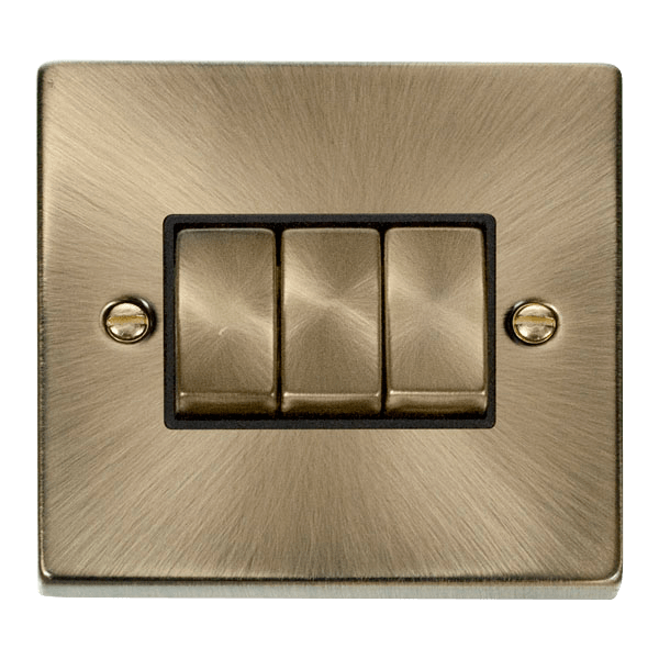 Click VPAB413BK Deco 3 Gang 2 Way Switch Antique Brass