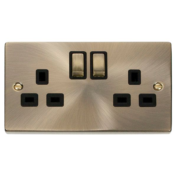 Click VPAB536BK Deco 13A 2 Gang Double Socket Antique Brass