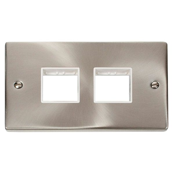 Click VPSC404WH Deco 2 Gang Satin Chrome Front Plate