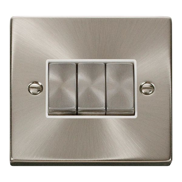 Click VPSC413WH Deco 10A 3 Gang 2 Way Switch Satin Chrome