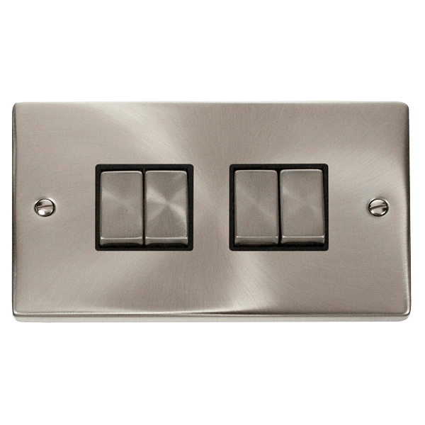 Click VPSC414BK Deco 10A 4 Gang 2 Way Switch Satin Chrome