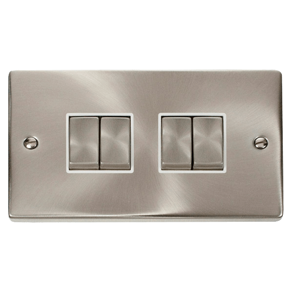 Click VPSC414WH Deco 10A 4 Gang 2 Way Switch Satin Chrome