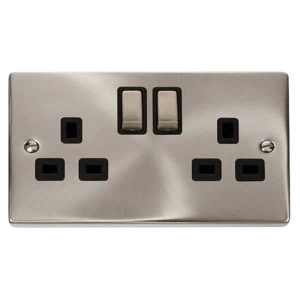 Click VPSC536BK Deco 13A 2 Gang Double Socket Satin Chrome