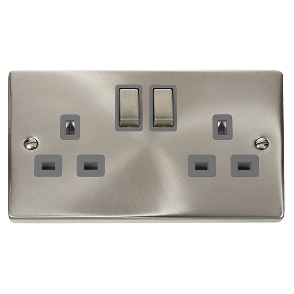 Click VPSC536GY Deco 13A 2 Gang Double Socket Satin Chrome