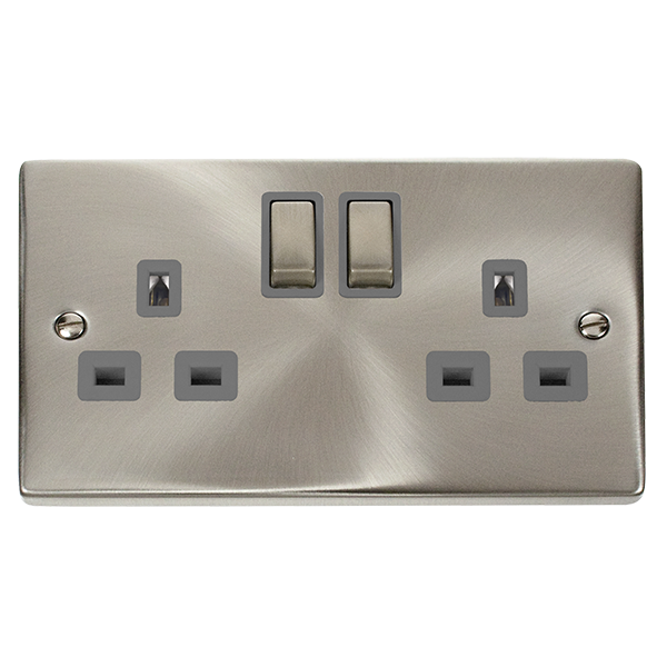Click VPSC536GY Deco 13A 2 Gang Double Socket Satin Chrome