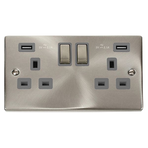 Click VPSC580GY Deco 13A 2 Gang USB Double Socket