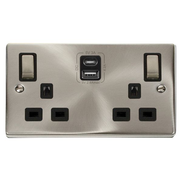 Click VPSC586BK Deco 13A 2 Gang USB Double Socket