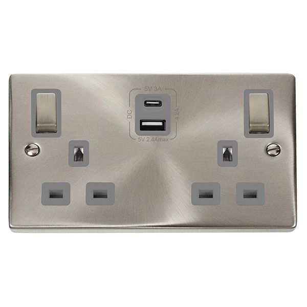 Click VPSC586GY Deco 13A 2 Gang USB Double Socket