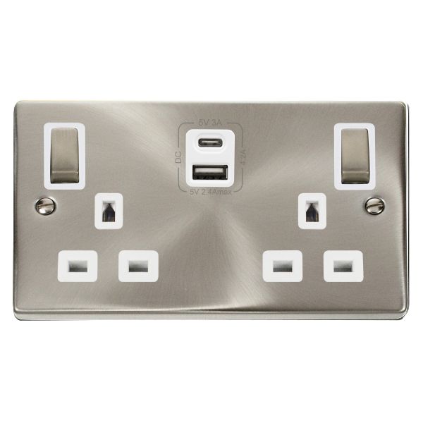 Click VPSC586WH Deco 13A 2 Gang USB Double Socket