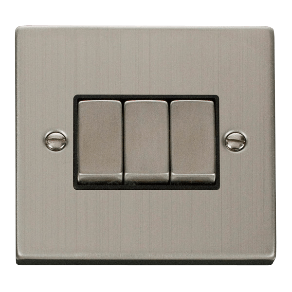 Click VPSS413BK 3 Gang 2 Way 'Ingot' 10AX Switch - Black
