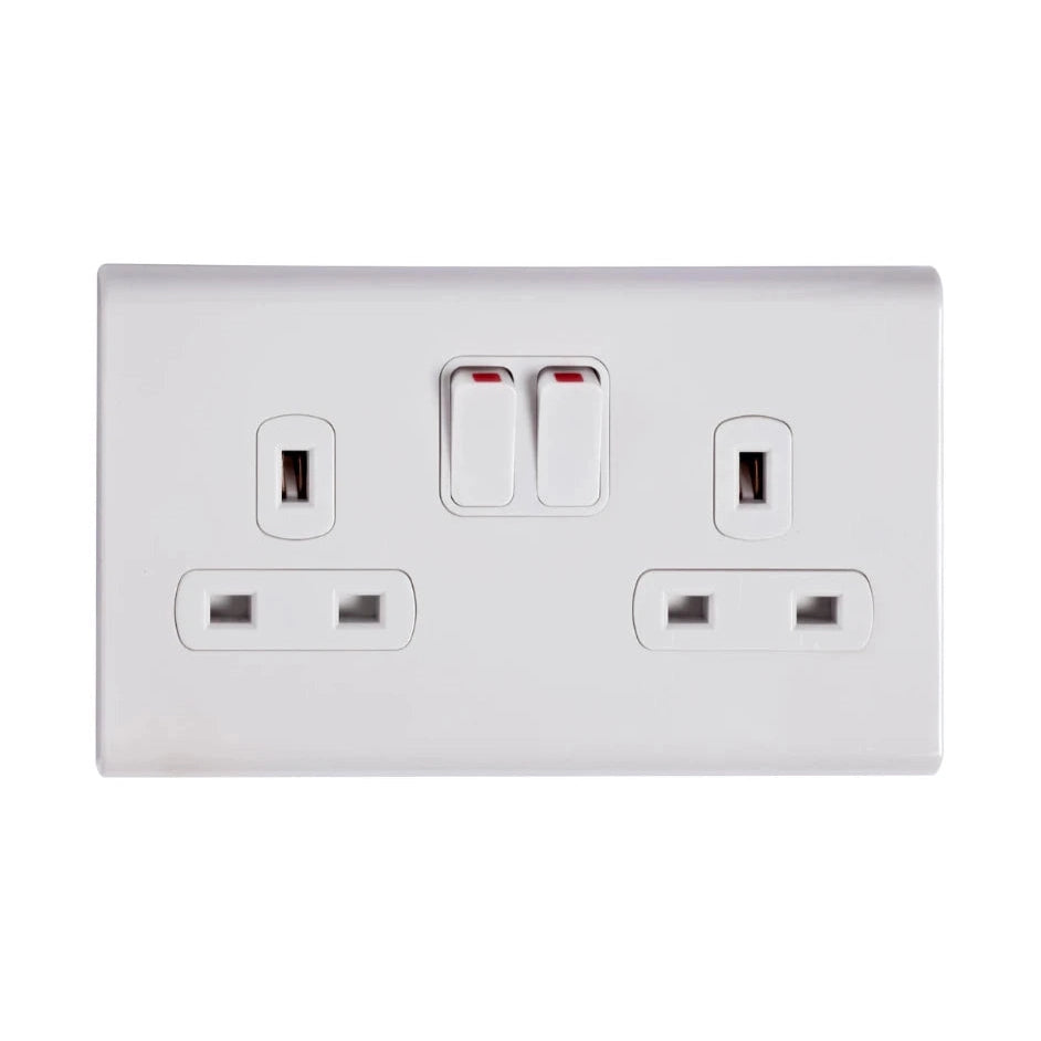 Deta 8632WHW Slimline Screwless 13A DP 2 Gang Switched Double Socket White