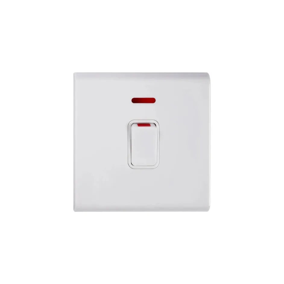 Deta 8656WHW Slimline Screwless 20A Double Pole Switch with Neon White